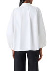 BALLOON SLEEVE COTTON SATIN BUTTON DOWN SHIRT BLOUSE