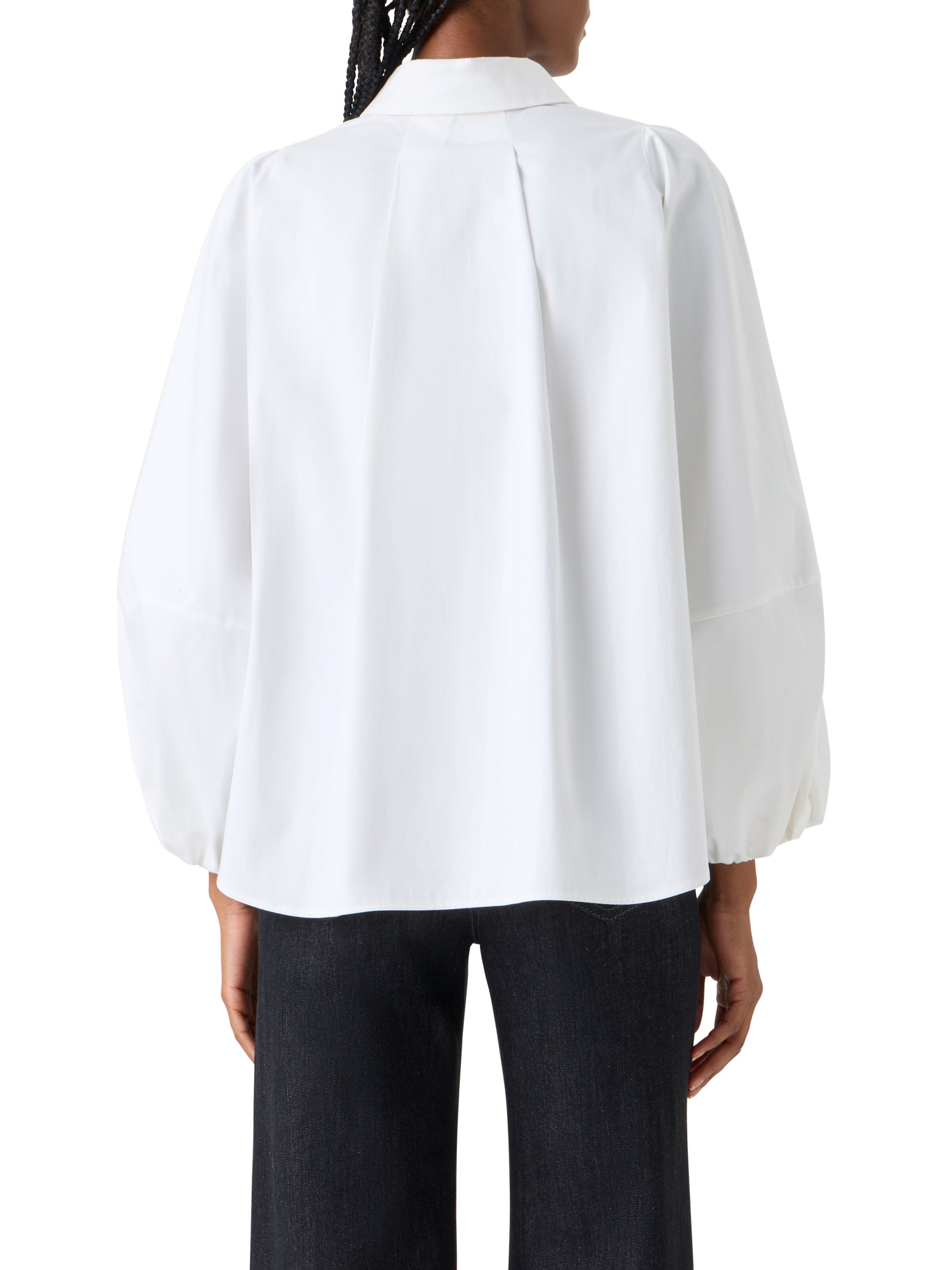 BALLOON SLEEVE COTTON SATIN BUTTON DOWN SHIRT BLOUSE