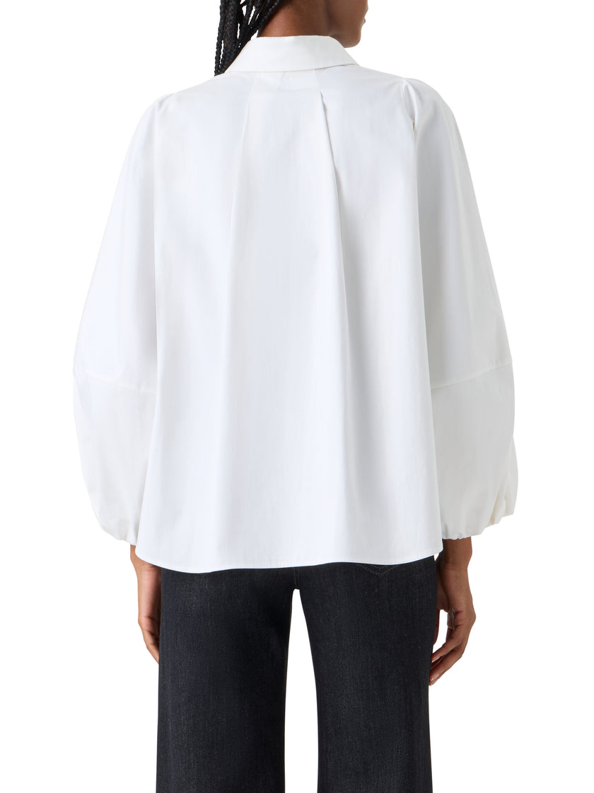 BALLOON SLEEVE COTTON SATIN BUTTON DOWN SHIRT BLOUSE