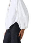 BALLOON SLEEVE COTTON SATIN BUTTON DOWN SHIRT BLOUSE