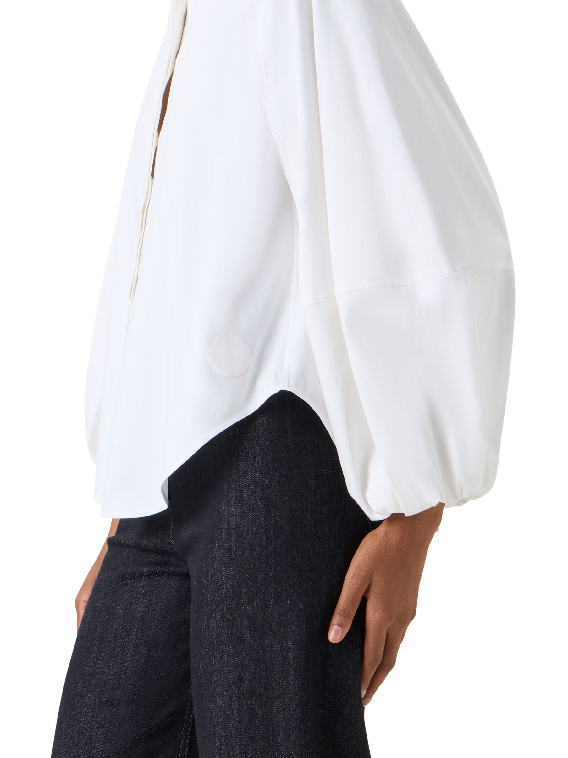 BALLOON SLEEVE COTTON SATIN BUTTON DOWN SHIRT BLOUSE