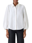 BALLOON SLEEVE COTTON SATIN BUTTON DOWN SHIRT BLOUSE