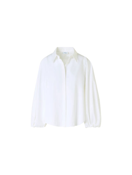 BALLOON SLEEVE COTTON SATIN BUTTON DOWN SHIRT BLOUSE