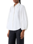 BALLOON SLEEVE COTTON SATIN BUTTON DOWN SHIRT BLOUSE