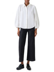 BALLOON SLEEVE COTTON SATIN BUTTON DOWN SHIRT BLOUSE