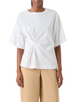 GATHERED COTTON JERSEY SHORT SLEEVE TSHIRT