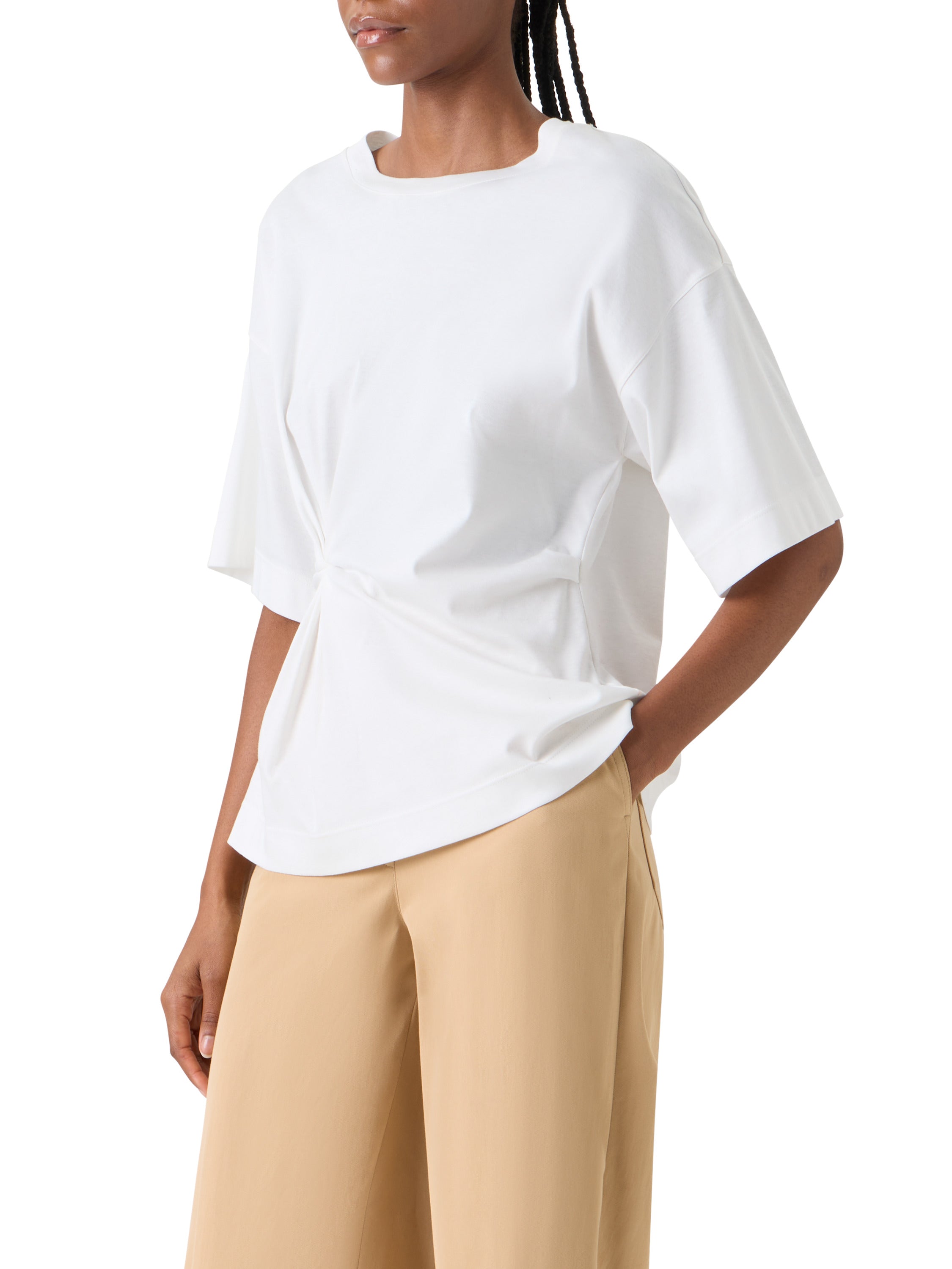 GATHERED COTTON JERSEY SHORT SLEEVE TSHIRT