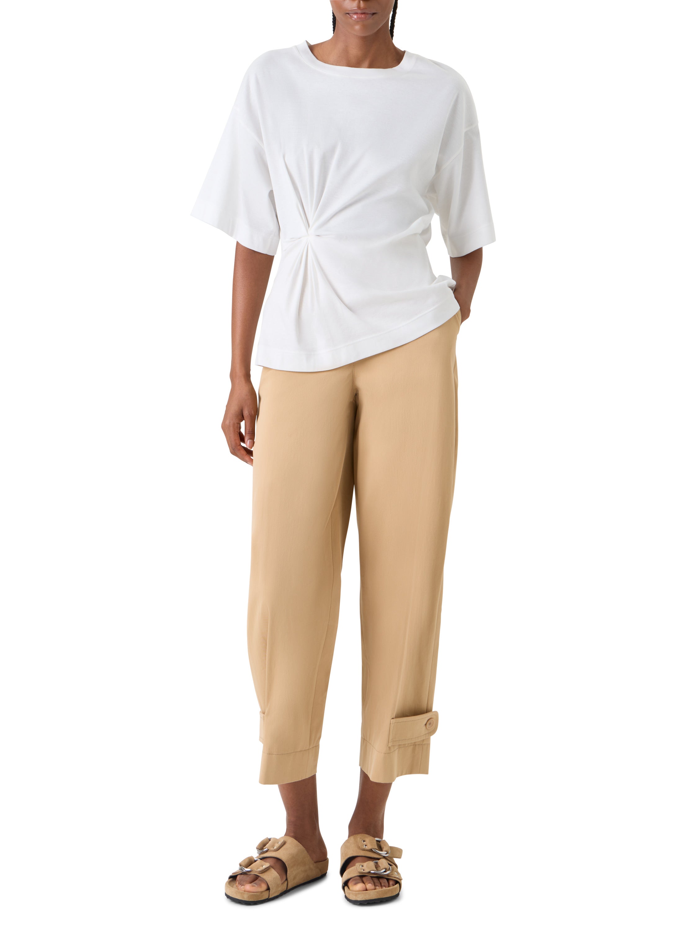 GATHERED COTTON JERSEY SHORT SLEEVE TSHIRT