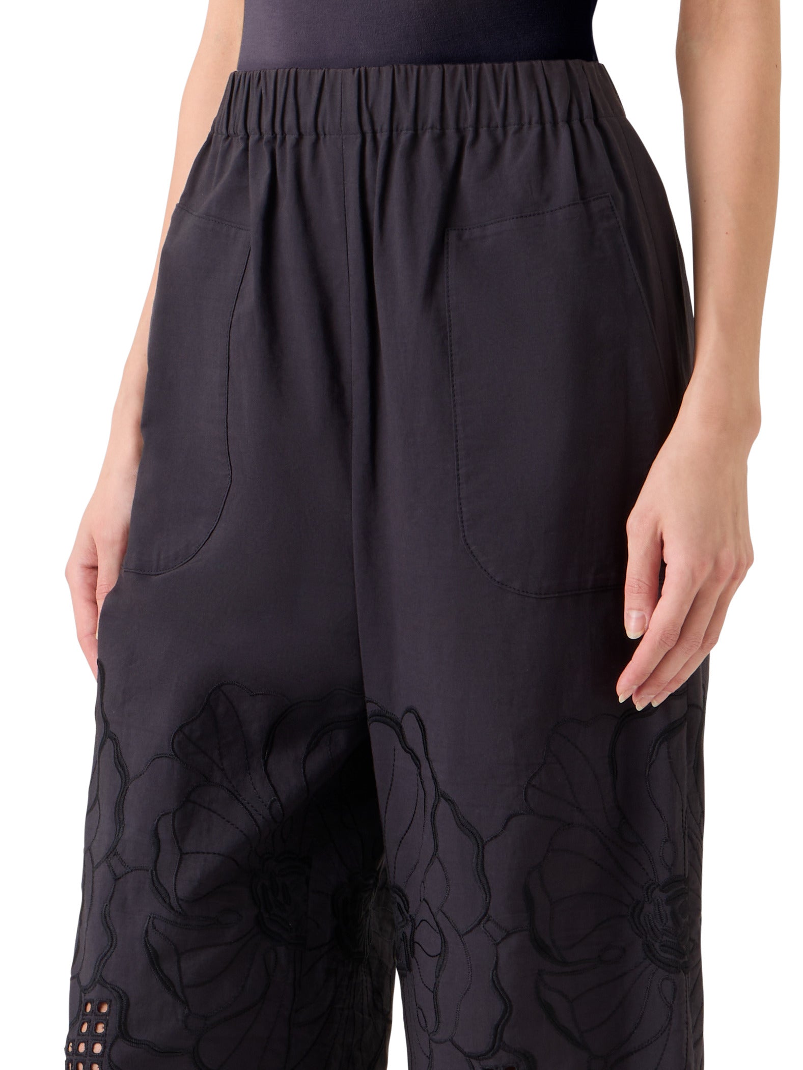 FREY FLOWER EYELET COTTON POPLIN PANTS