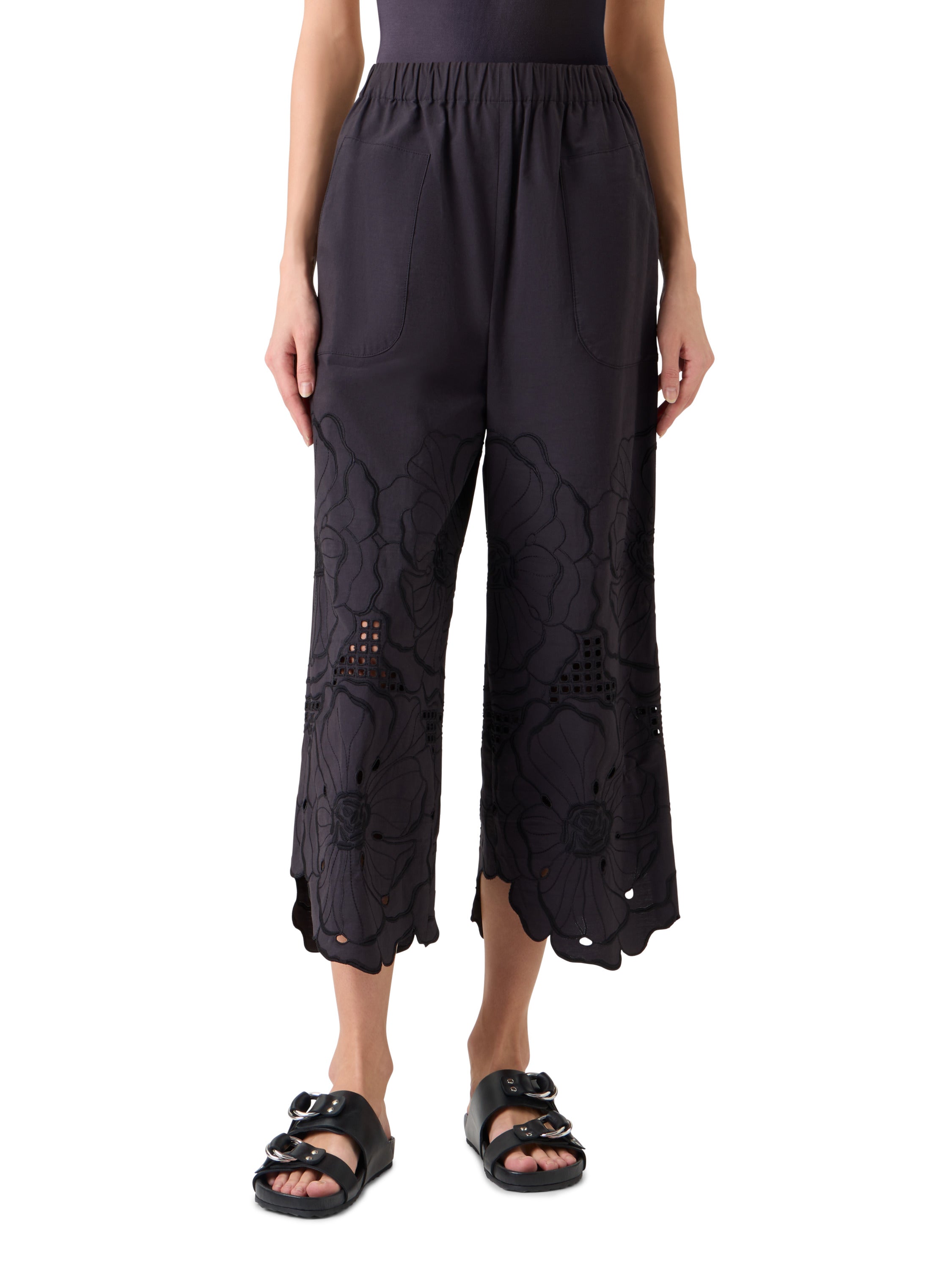 FREY FLOWER EYELET COTTON POPLIN PANTS