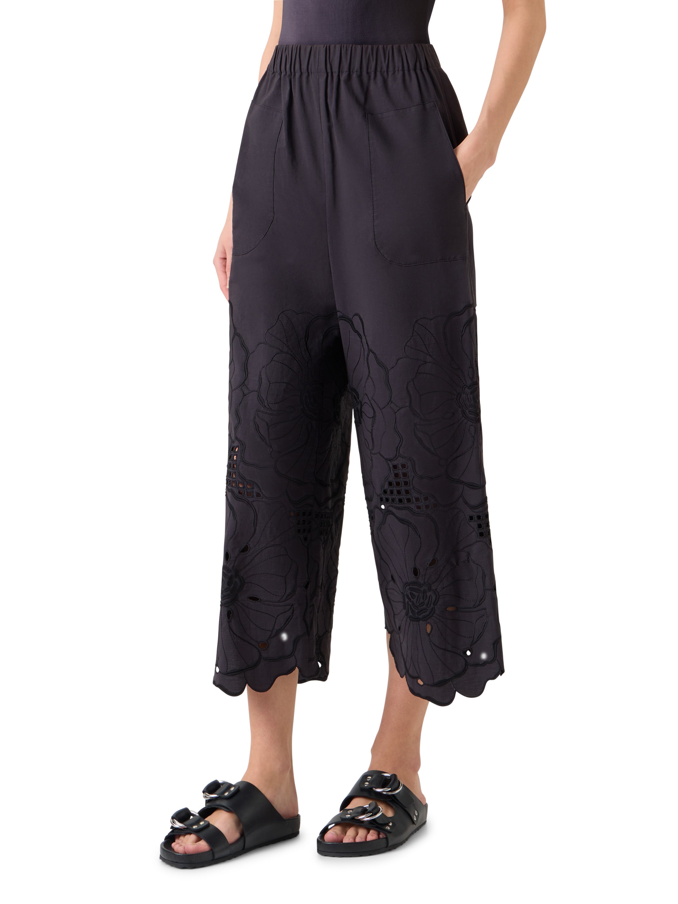 FREY FLOWER EYELET COTTON POPLIN PANTS