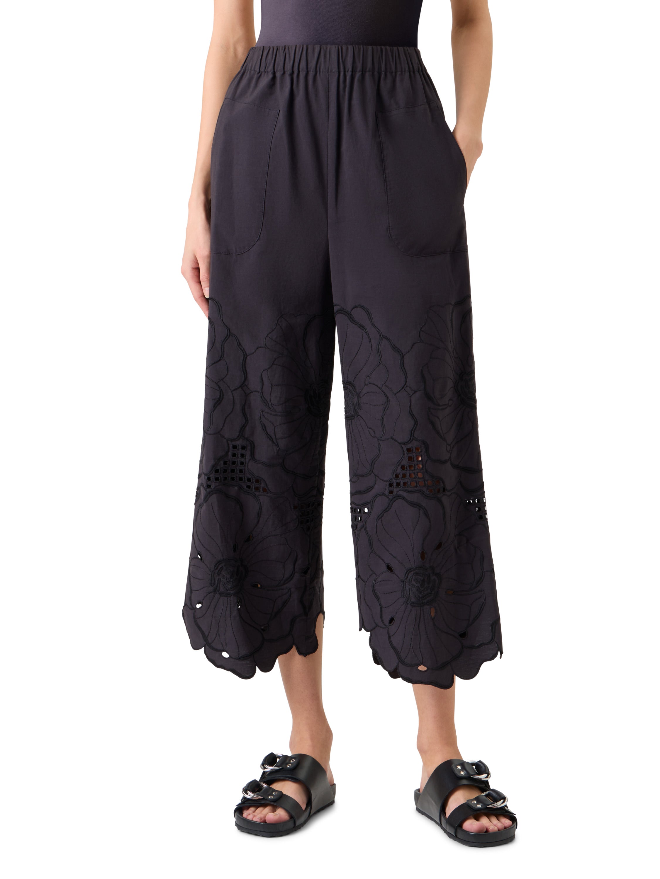 FREY FLOWER EYELET COTTON POPLIN PANTS