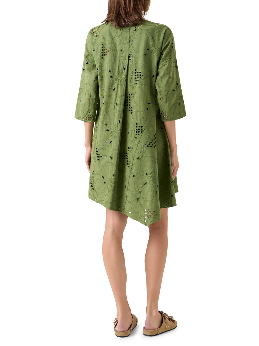 FLORAL EYELET EMBROIDERED ASYMMETRIC SHIRTDRESS
