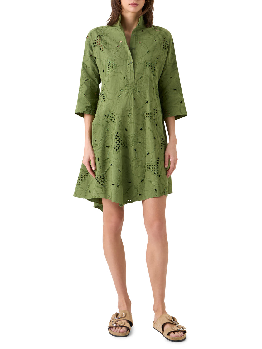 FLORAL EYELET EMBROIDERED ASYMMETRIC SHIRTDRESS