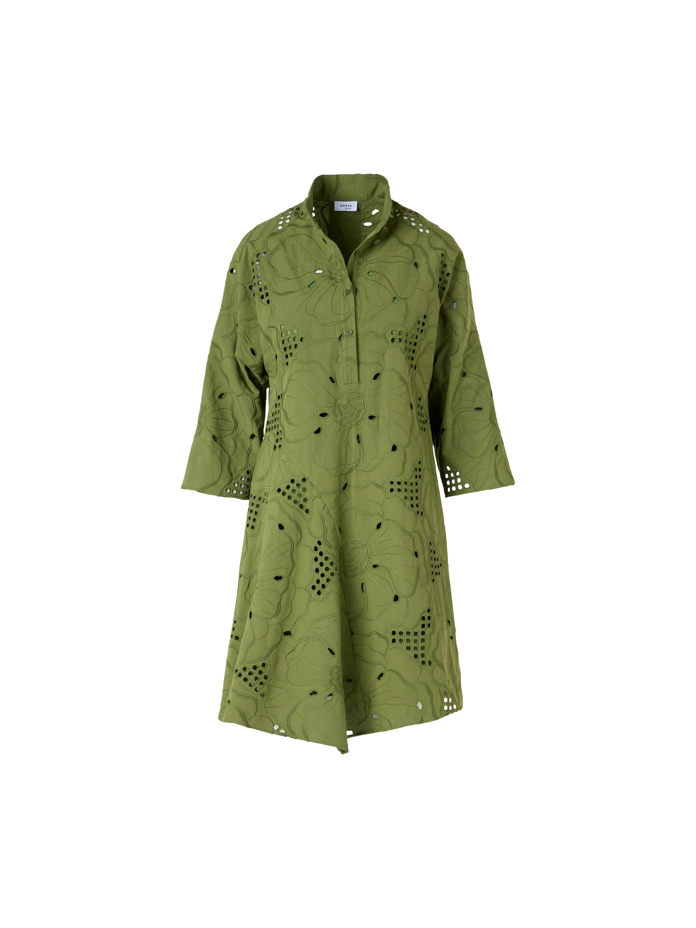 FLORAL EYELET EMBROIDERED ASYMMETRIC SHIRTDRESS