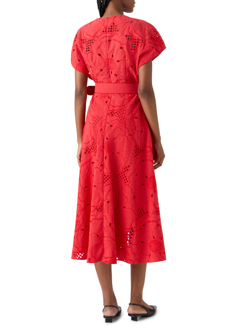 FLORAL EYELET EMBROIDERED MIDI DRESS