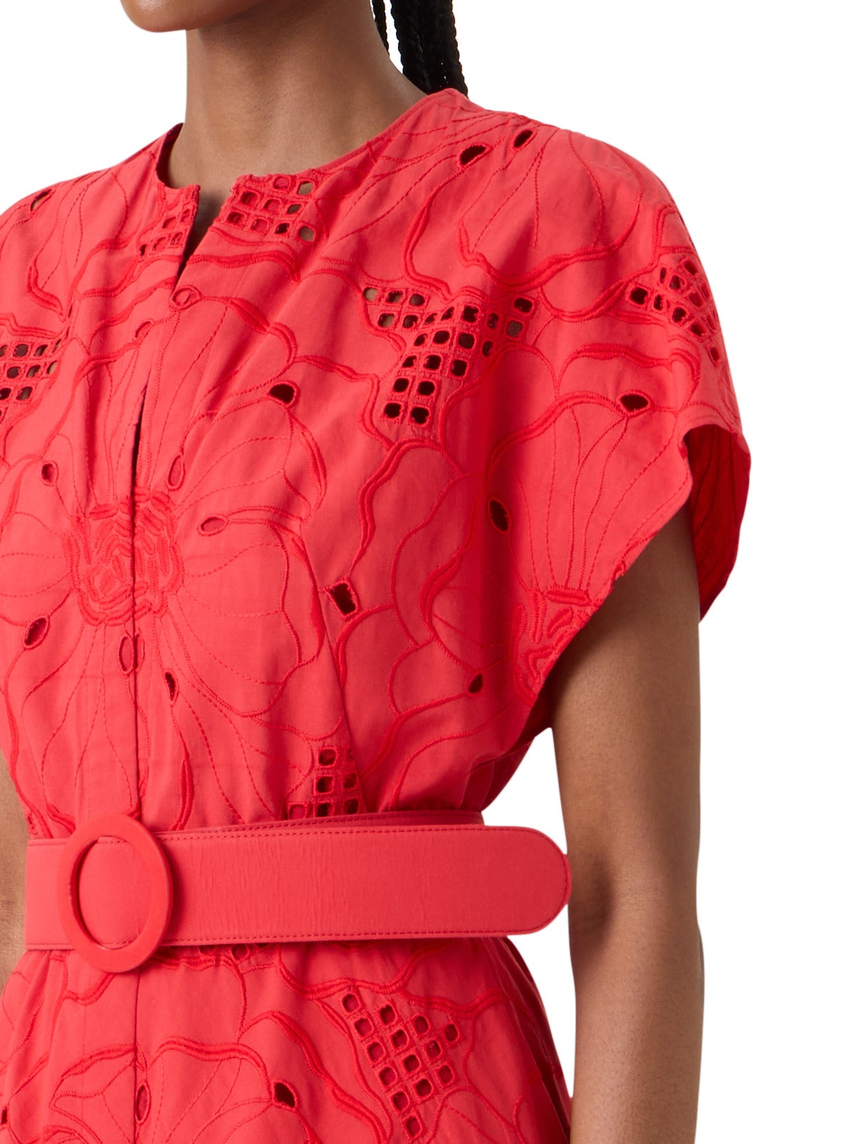FLORAL EYELET EMBROIDERED MIDI DRESS