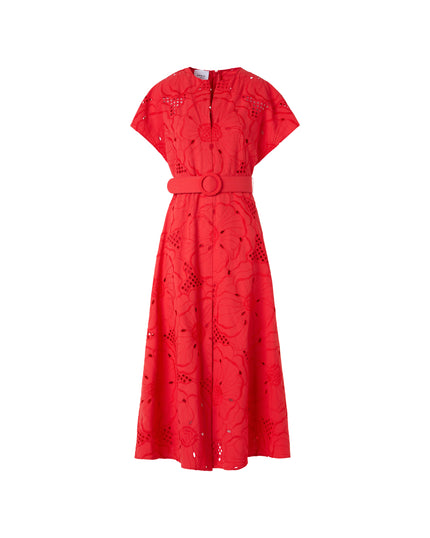 FLORAL EYELET EMBROIDERED MIDI DRESS