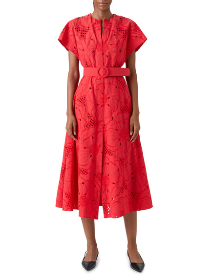 FLORAL EYELET EMBROIDERED MIDI DRESS