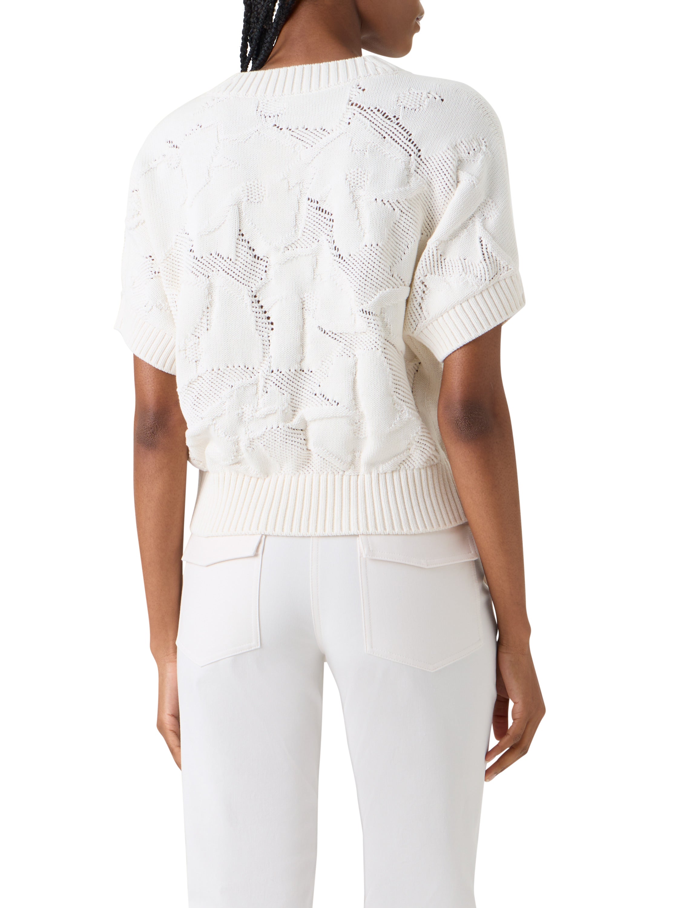 CHUNKY FLOWER KNIT SHORT SLEEVE SWEATER