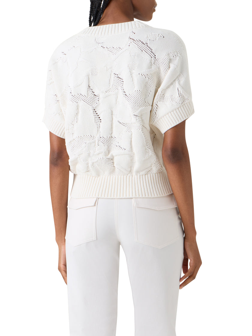 CHUNKY FLOWER KNIT SHORT SLEEVE SWEATER