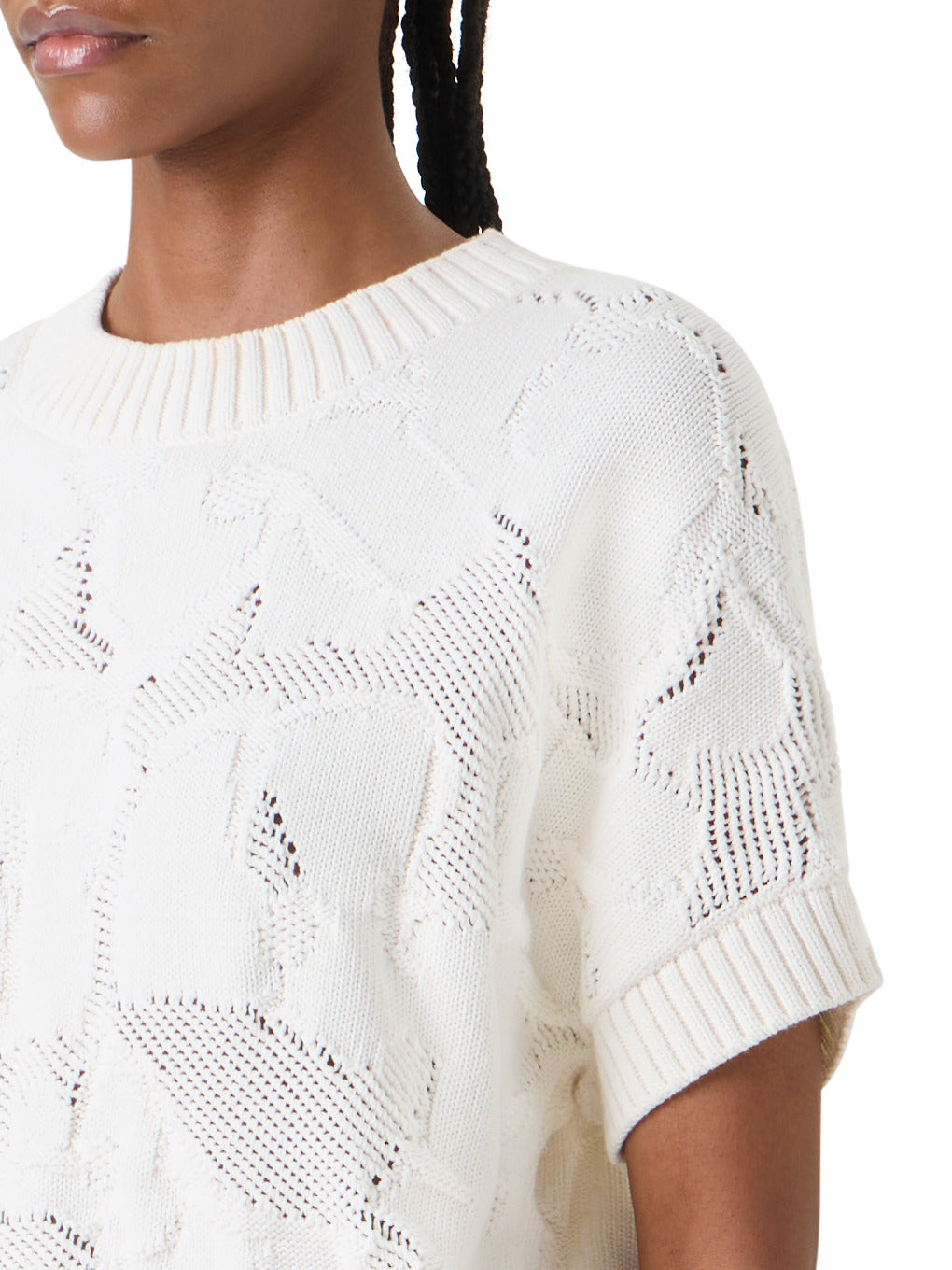 CHUNKY FLOWER KNIT SHORT SLEEVE SWEATER