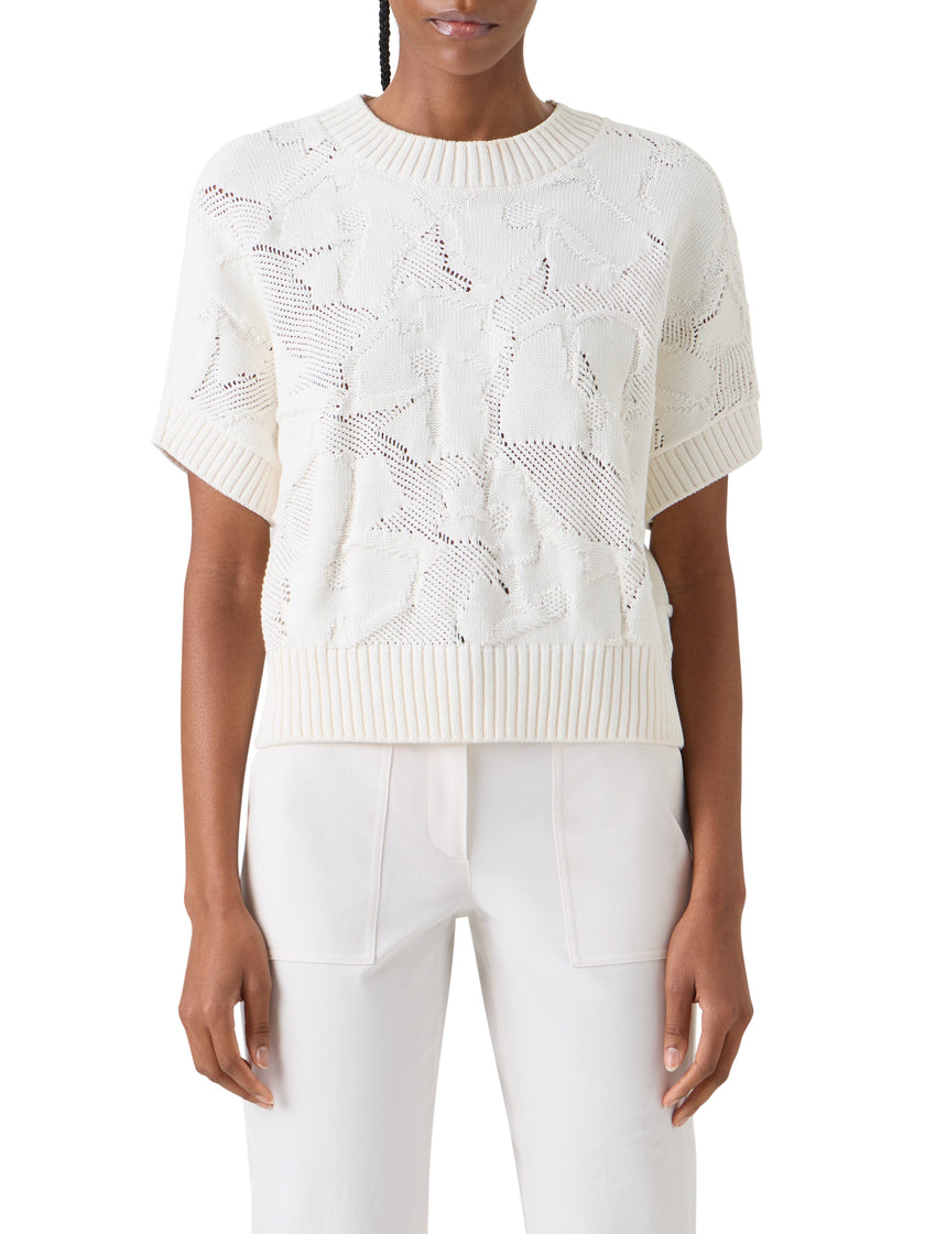 CHUNKY FLOWER KNIT SHORT SLEEVE SWEATER