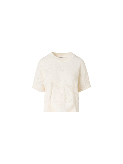 CHUNKY FLOWER KNIT SHORT SLEEVE SWEATER