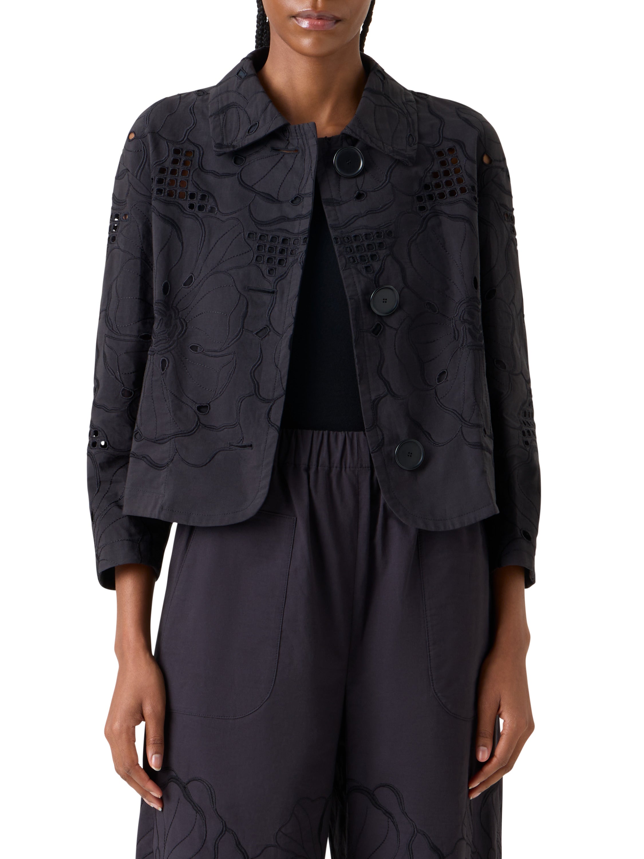 FLOWER EYELET JACKET IN COTTON POPLIN