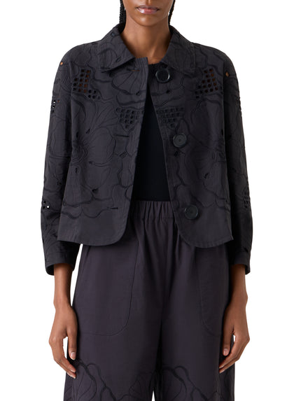 FLOWER EYELET JACKET IN COTTON POPLIN