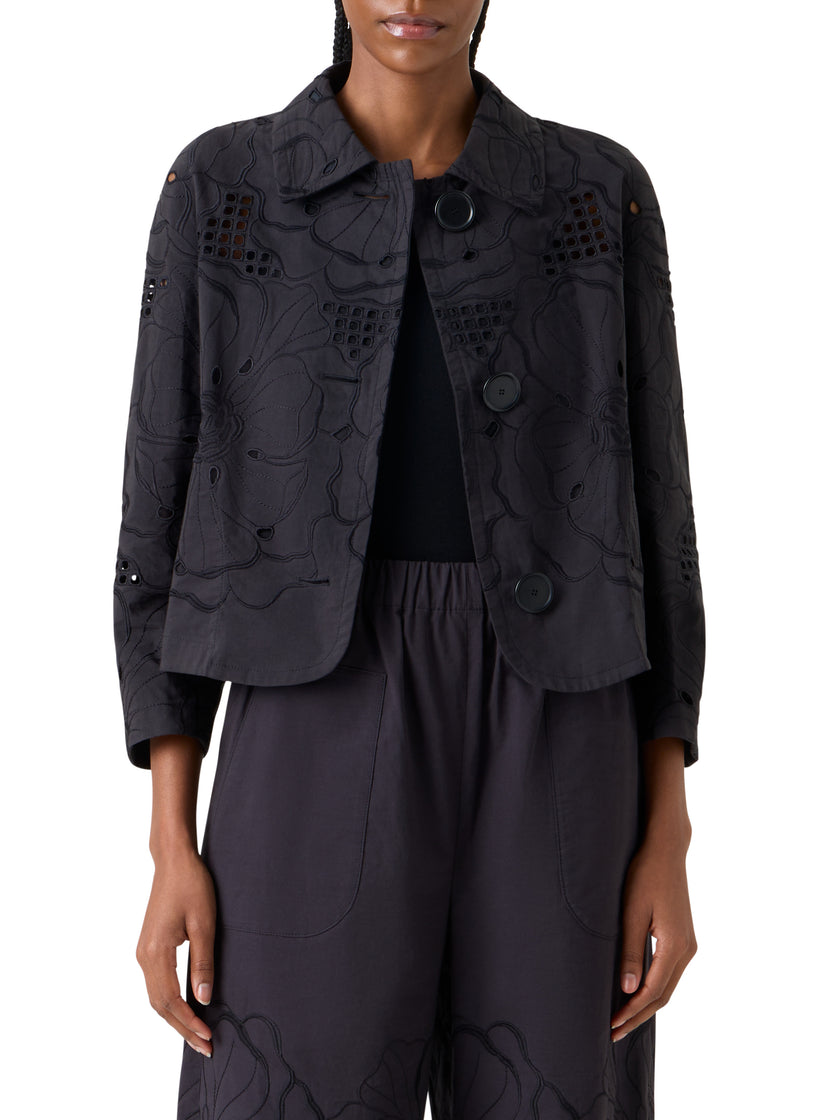 FLOWER EYELET JACKET IN COTTON POPLIN