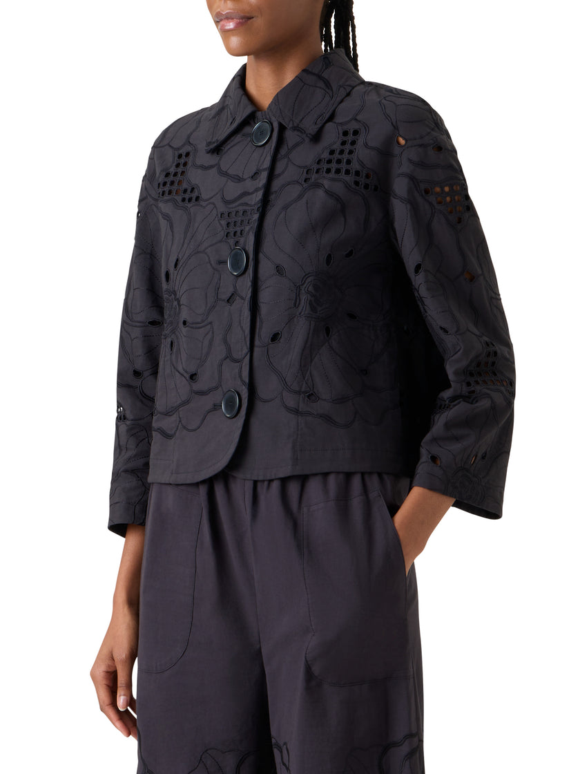 FLOWER EYELET JACKET IN COTTON POPLIN