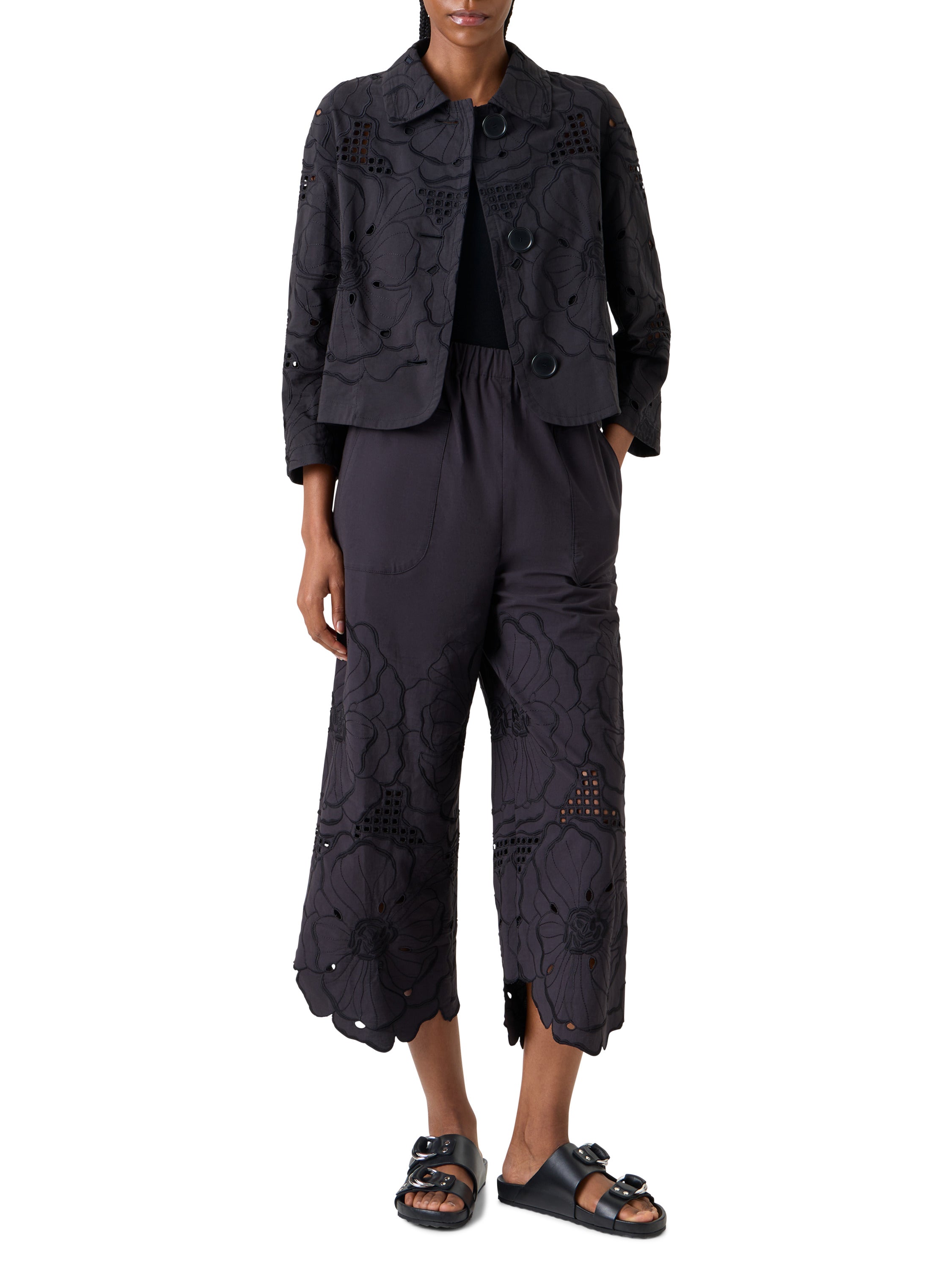 FLOWER EYELET JACKET IN COTTON POPLIN