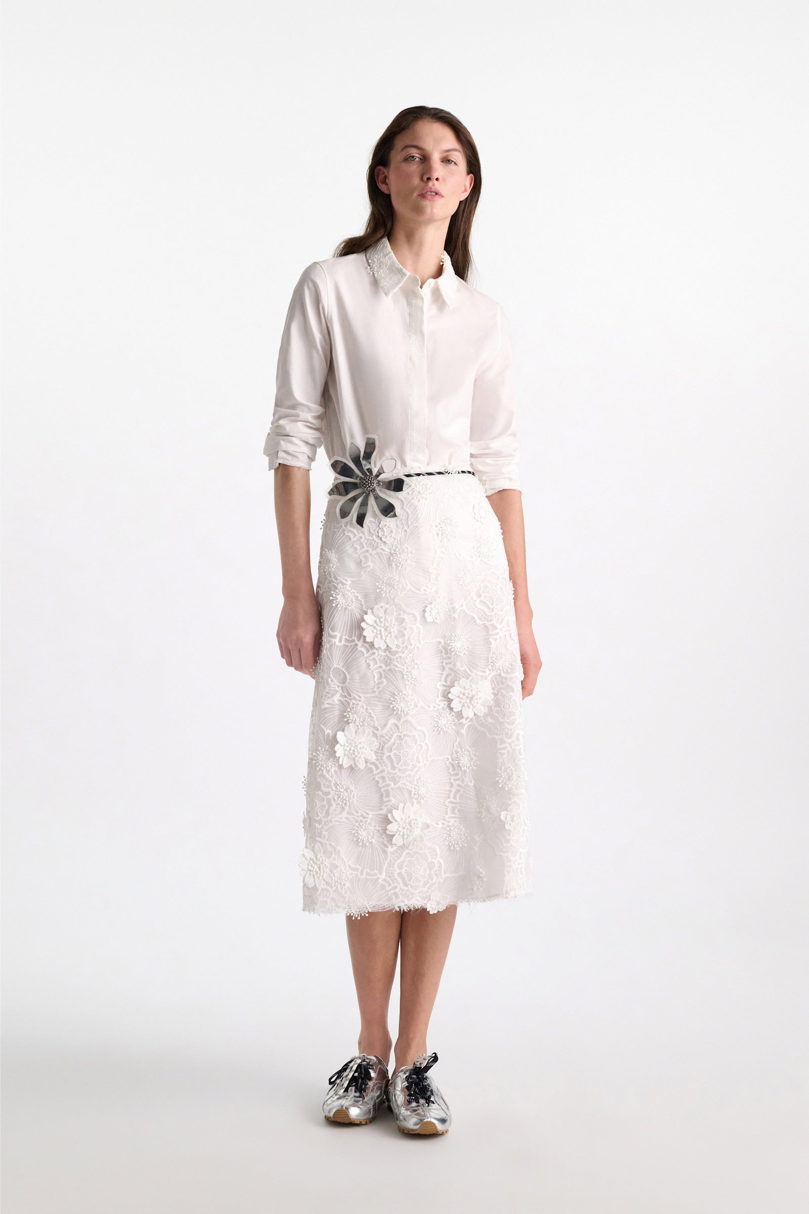 SHEER MEADOW EMBROIDERED ORGANZA SKIRT