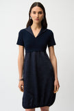 PLEATED SATIN AND SILKY KNIT COCOON DRESS