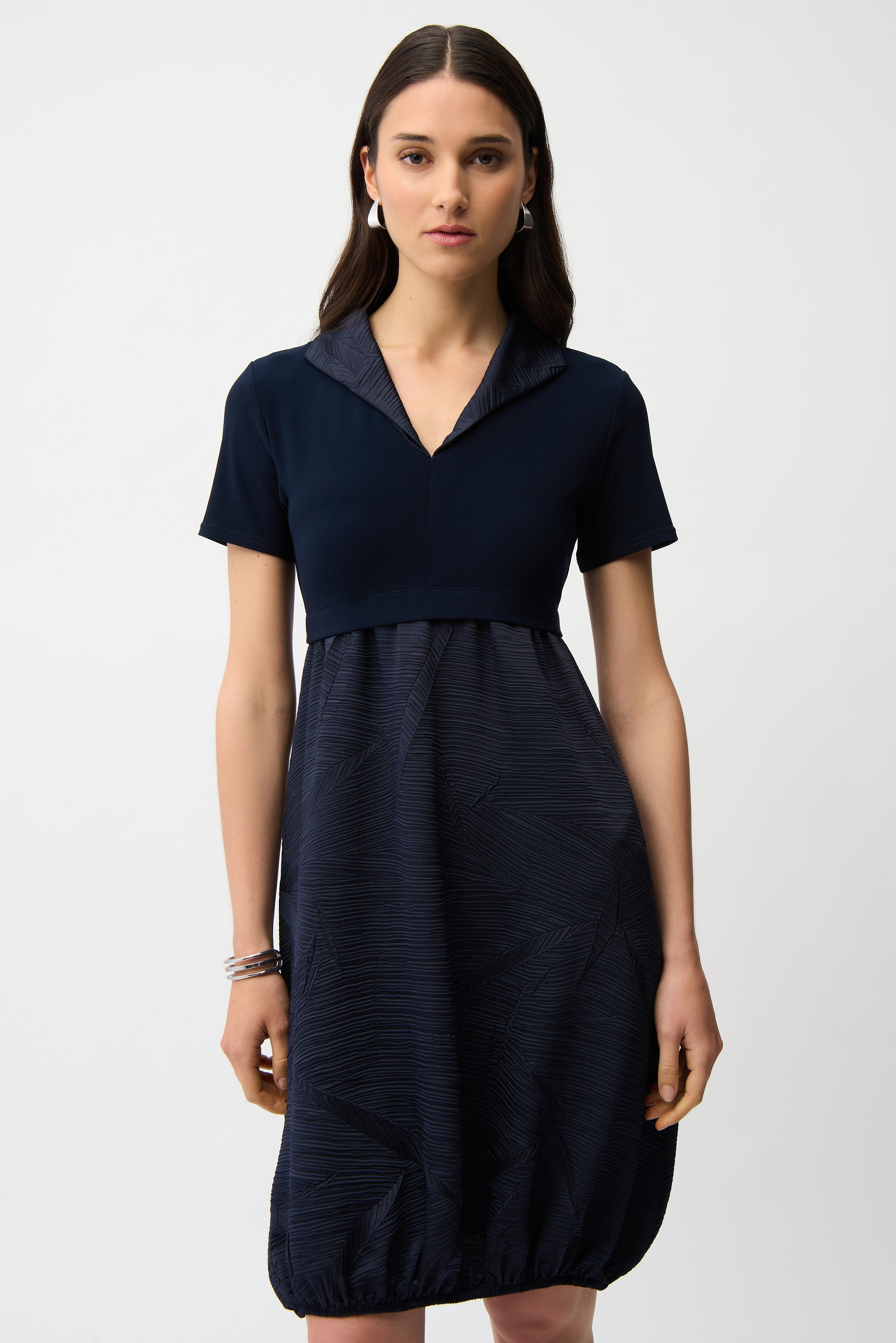 PLEATED SATIN AND SILKY KNIT COCOON DRESS