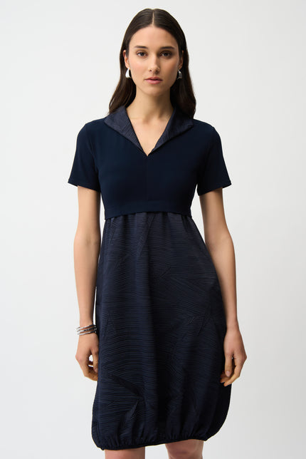 PLEATED SATIN AND SILKY KNIT COCOON DRESS