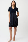 PLEATED SATIN AND SILKY KNIT COCOON DRESS