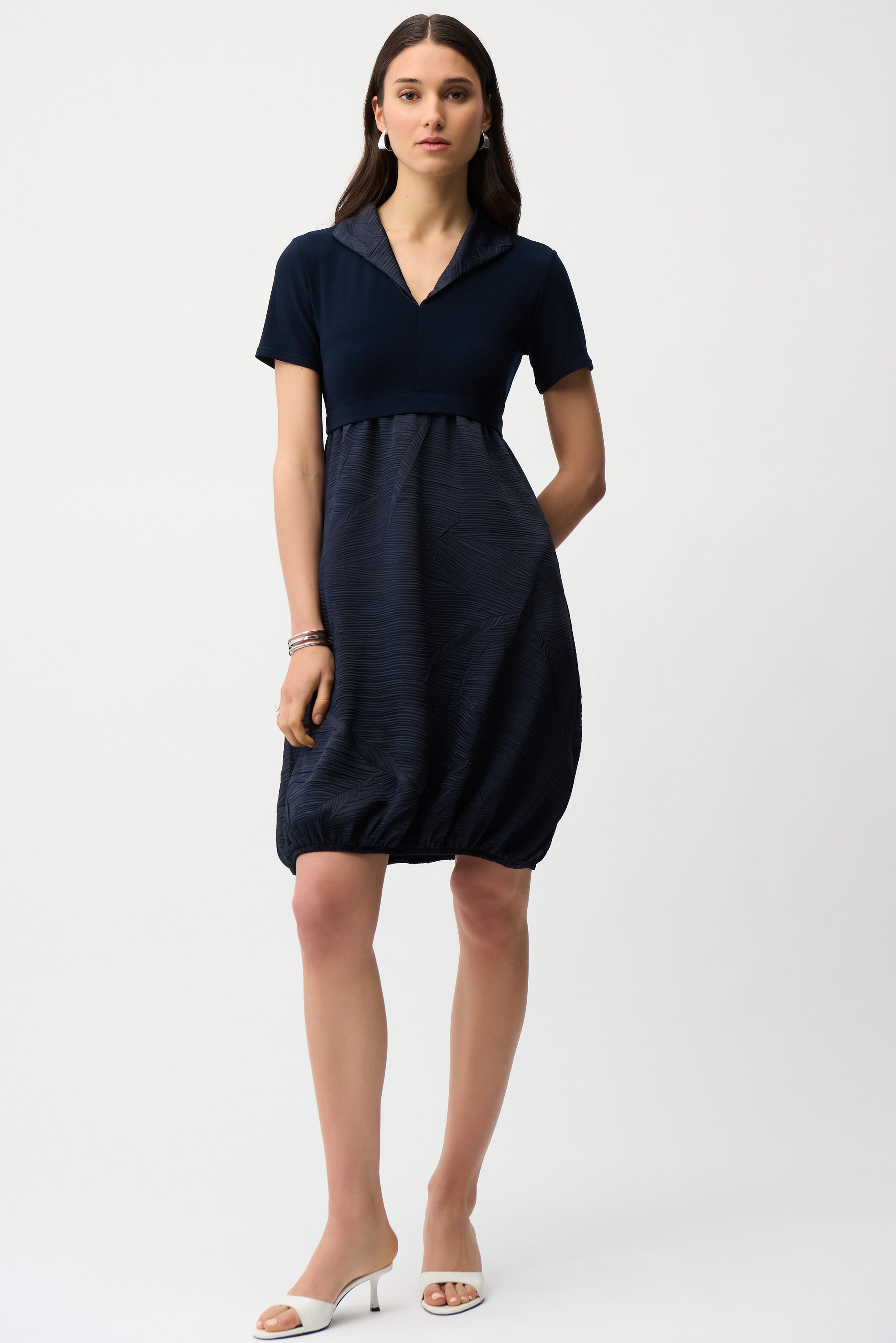 PLEATED SATIN AND SILKY KNIT COCOON DRESS