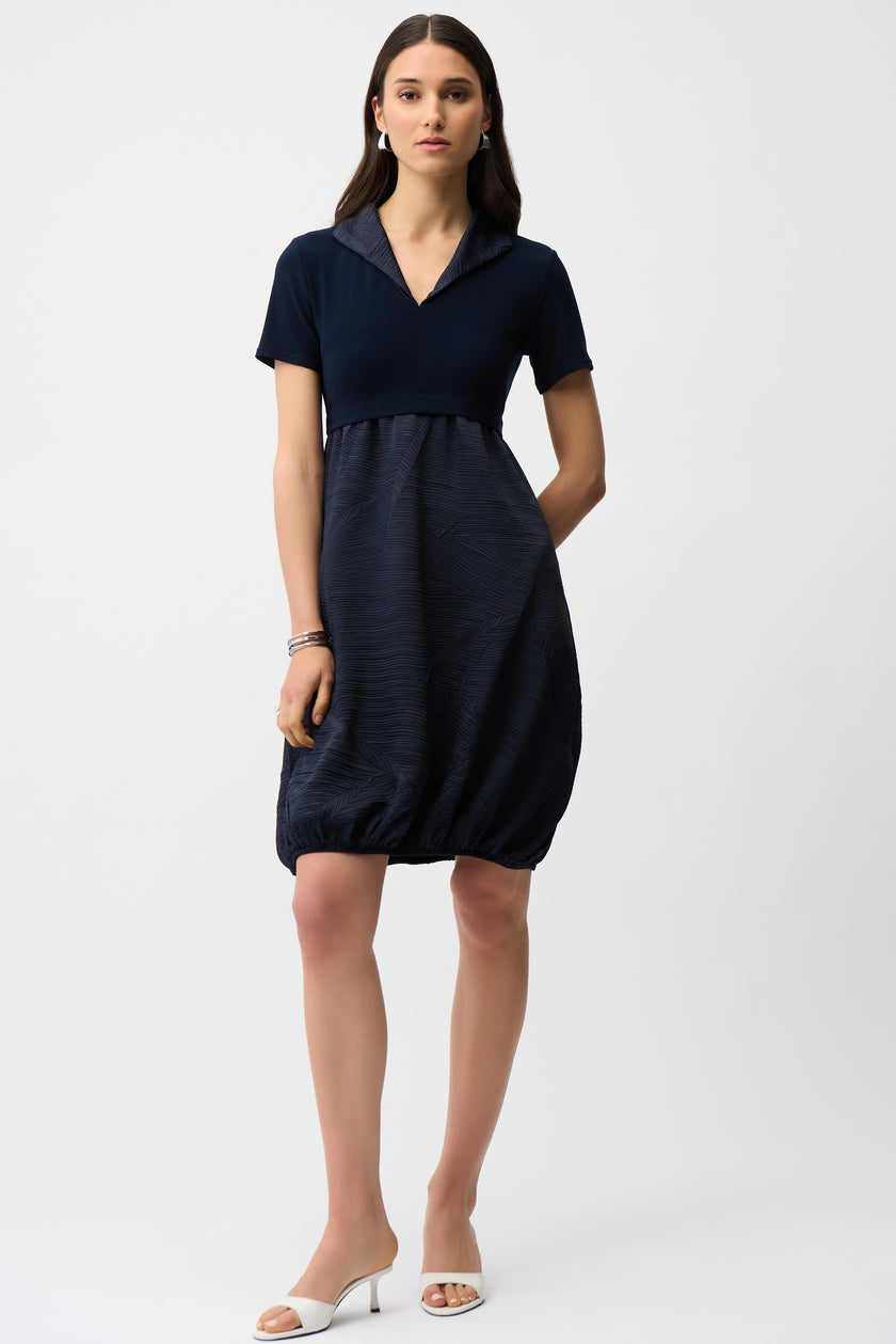 PLEATED SATIN AND SILKY KNIT COCOON DRESS