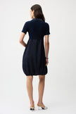 PLEATED SATIN AND SILKY KNIT COCOON DRESS