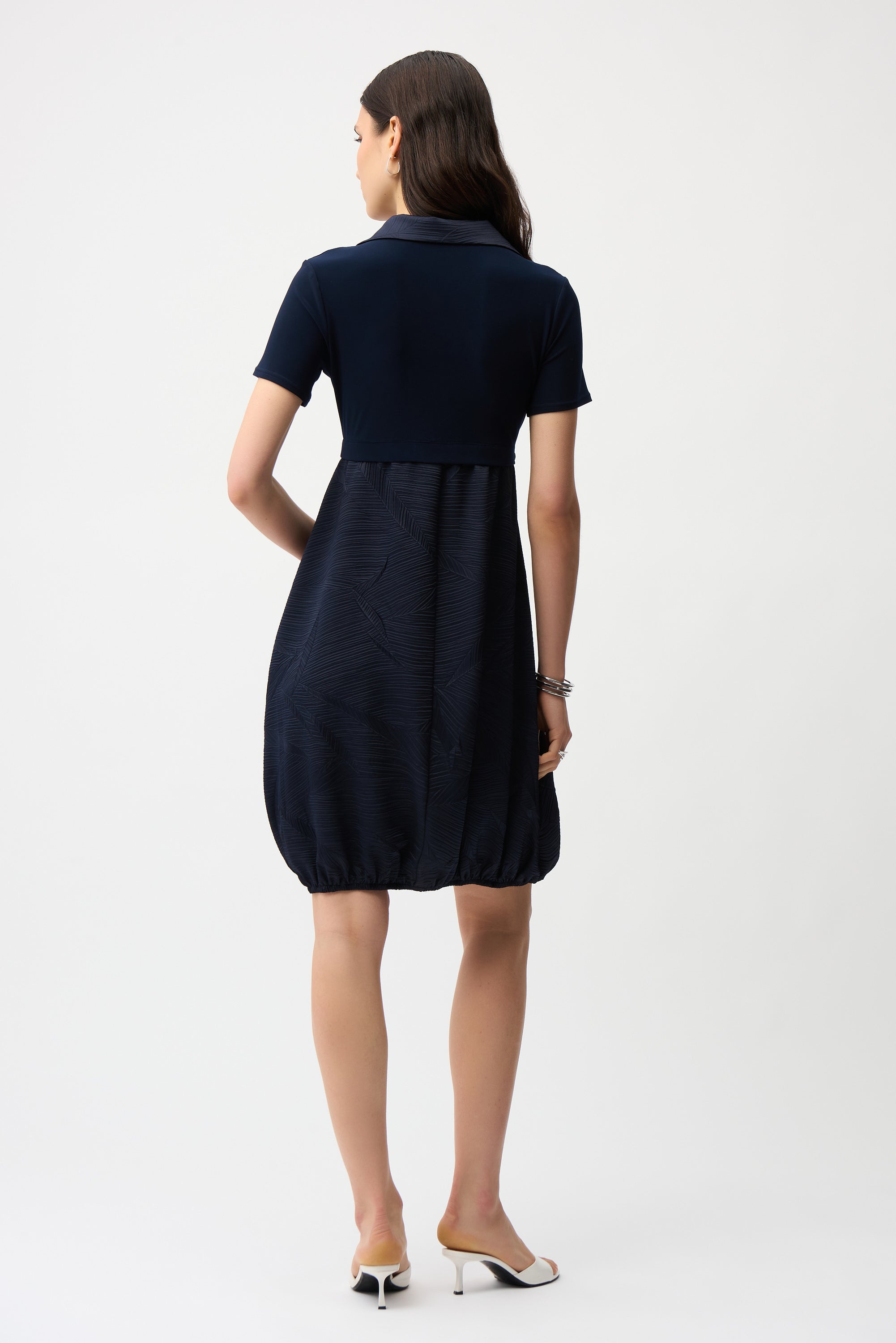PLEATED SATIN AND SILKY KNIT COCOON DRESS