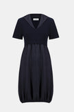 PLEATED SATIN AND SILKY KNIT COCOON DRESS