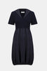PLEATED SATIN AND SILKY KNIT COCOON DRESS