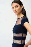 SILKY KNIT FIT AND FLARE DRESS WITH MESH INSERTS