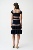 SILKY KNIT FIT AND FLARE DRESS WITH MESH INSERTS