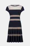 SILKY KNIT FIT AND FLARE DRESS WITH MESH INSERTS