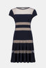 SILKY KNIT FIT AND FLARE DRESS WITH MESH INSERTS