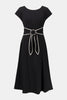STRETCH WOVEN COLOR BLOCK FIT AND FLARE DRESS WITH SASH