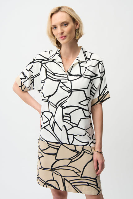 RECYCLED WOVEN ABSTRACT PRINT SHIRT DRESS